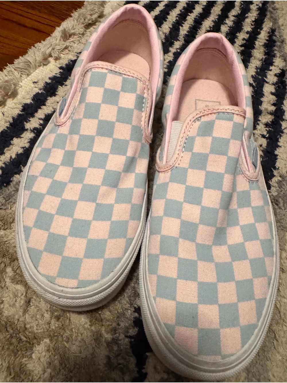 Women's Slip-On Checkerboard Sneakers in Pink and Light Blue
